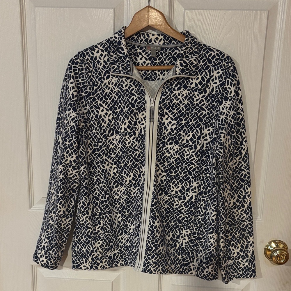 Women's Talbot Sz L Navy and White Patterned Jacket